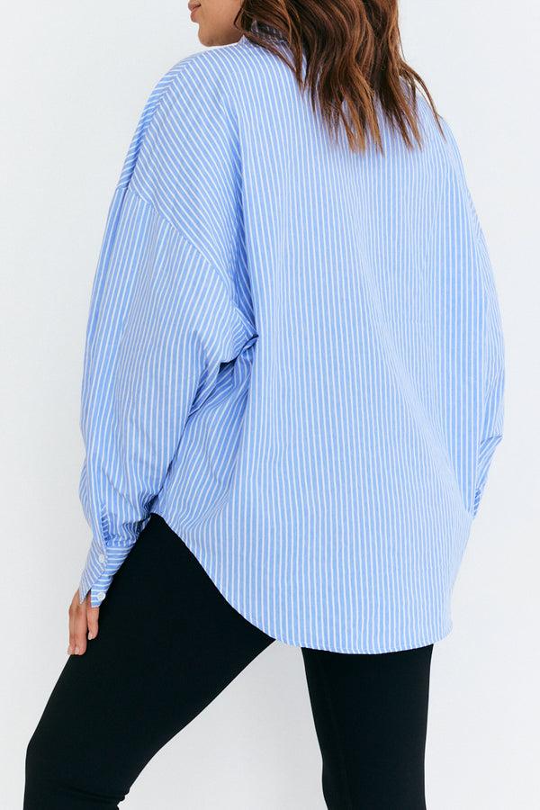 In The Style In The Style Stripe Oversized Poplin Shirt Blue