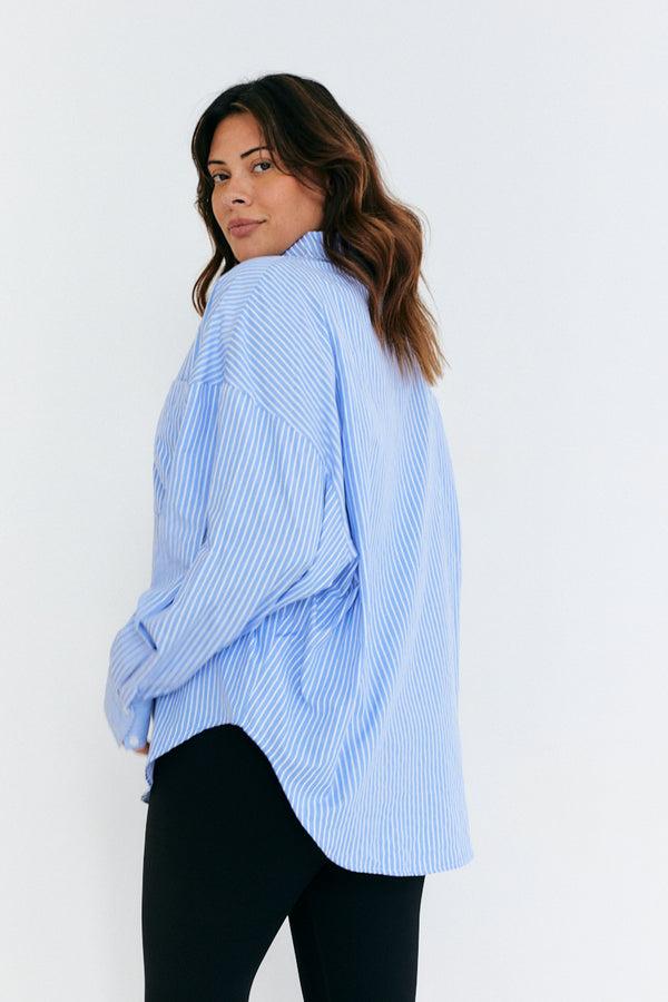 In The Style In The Style Stripe Oversized Poplin Shirt Blue