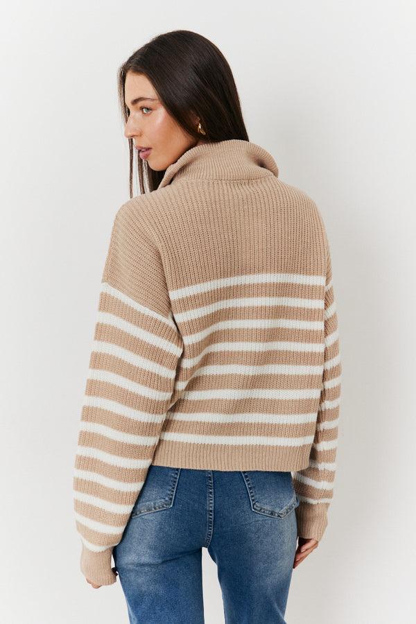 In The Style In The Style Stripe Quarter Zip Knit Jumper Oatmeal