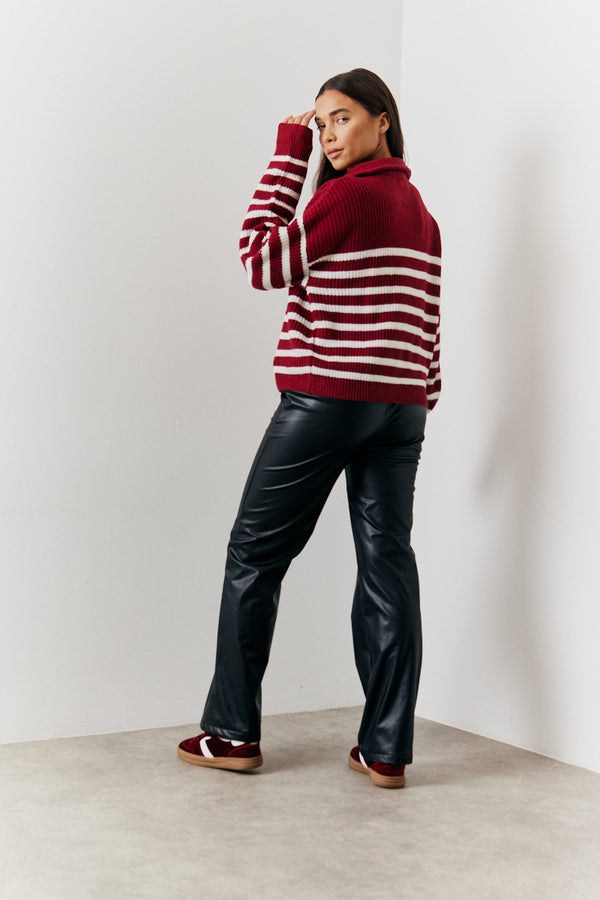In The Style In The Style Stripe Quarter Zip Knitted Jumper Burgundy