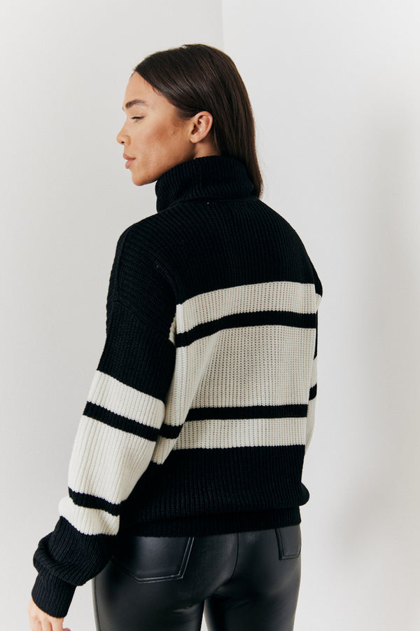 In The Style In The Style Stripe Roll Neck Knitted Jumper Black