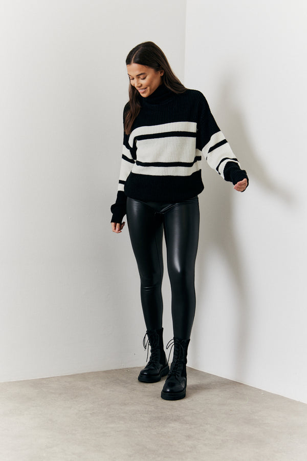 in the style In The Style Stripe Roll Neck Knitted Jumper Black