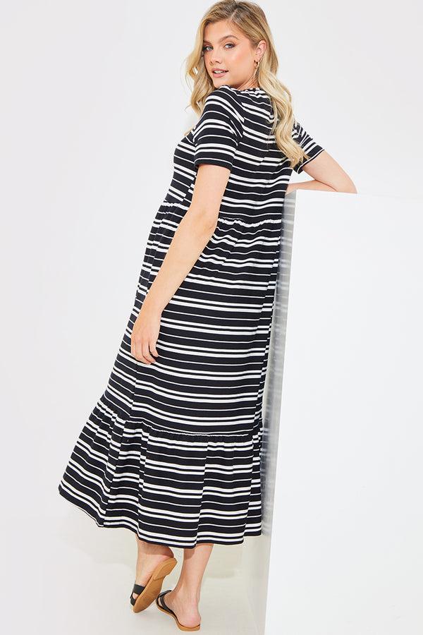 In The Style In The Style Stripe Smock Midaxi Dress Black