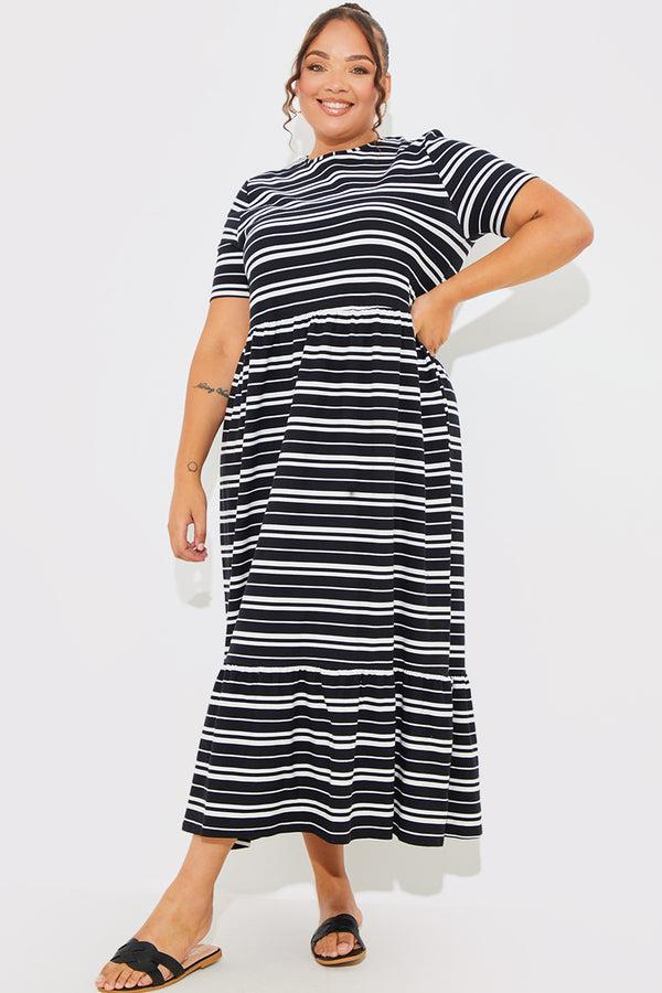 In The Style In The Style Stripe Smock Midaxi Dress Black