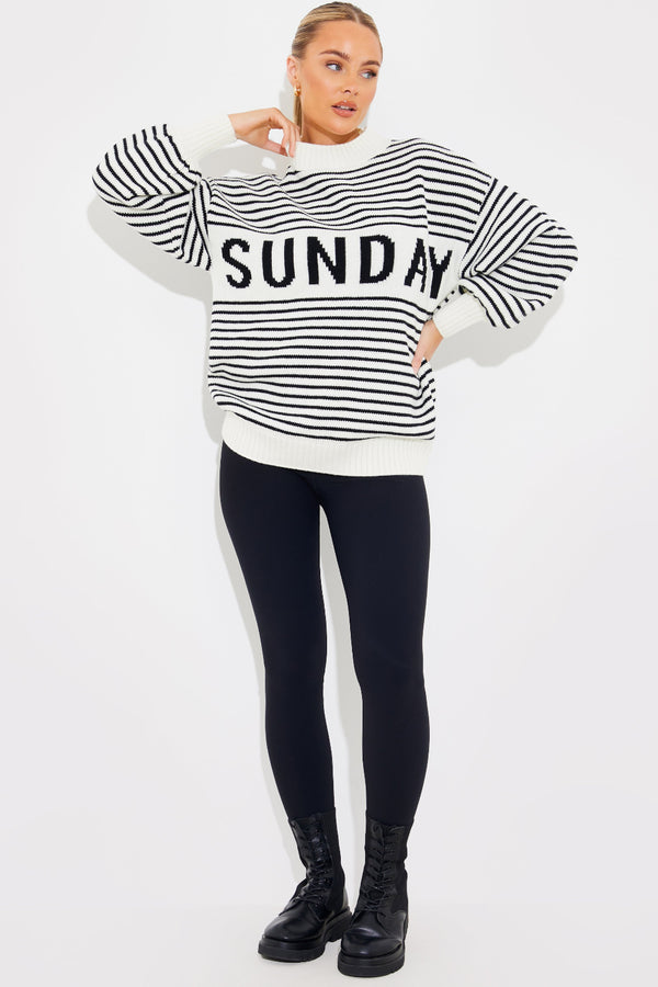 In The Style In The Style Stripe Sunday Knit Jumper White