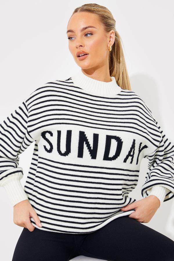in the style In the Style Stripe Sunday Knit Jumper White