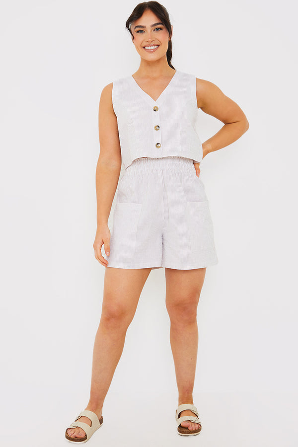 In The Style In The Style Stripe Textured Button Through Co-Ord Waistcoat Brown