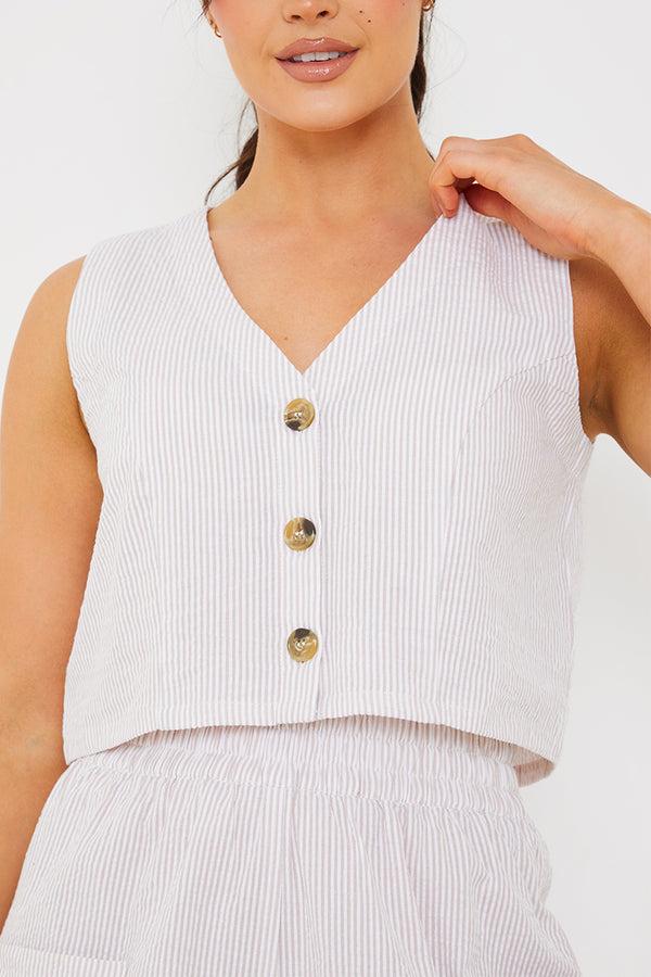 In The Style In The Style Stripe Textured Button Through Co-Ord Waistcoat Brown