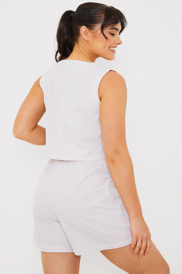 In The Style In The Style Stripe Textured Button Through Co-Ord Waistcoat Brown