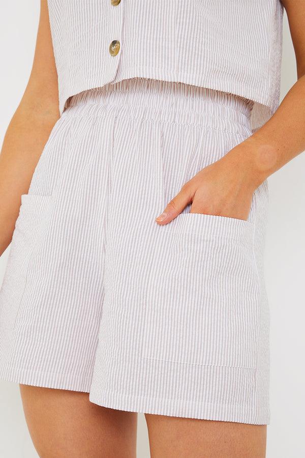 In The Style In The Style Stripe Textured Pocket Detail Co-ord Shorts Brown