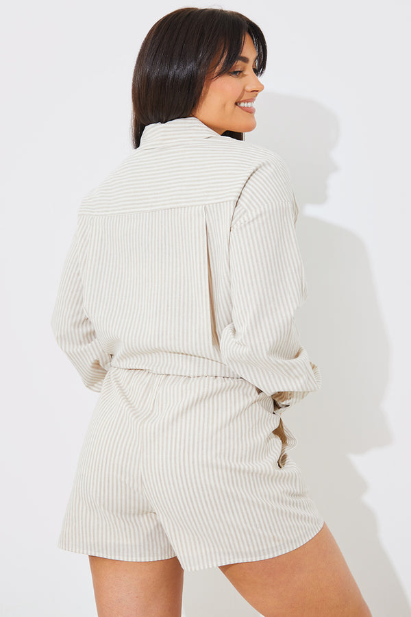 In The Style In The Style Striped Elasticated Waist Shorts Stone