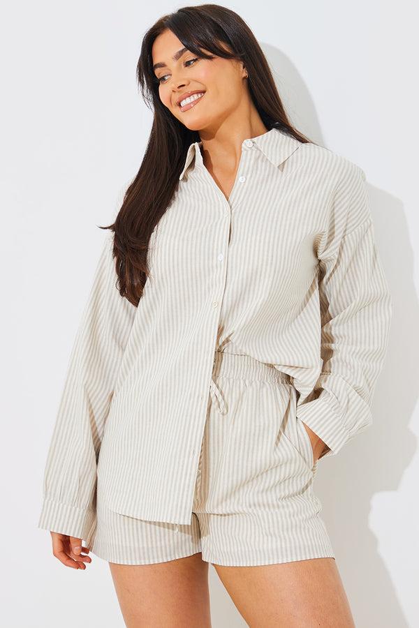 in the style In the Style Striped Elasticated Waist Shorts Stone