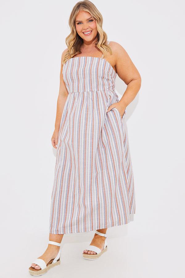 In The Style In The Style Striped Linen Look Midaxi Dress Blue