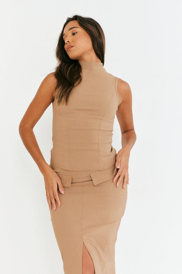 in the style In The Style Structured High Neck Co-Ord Top Camel
