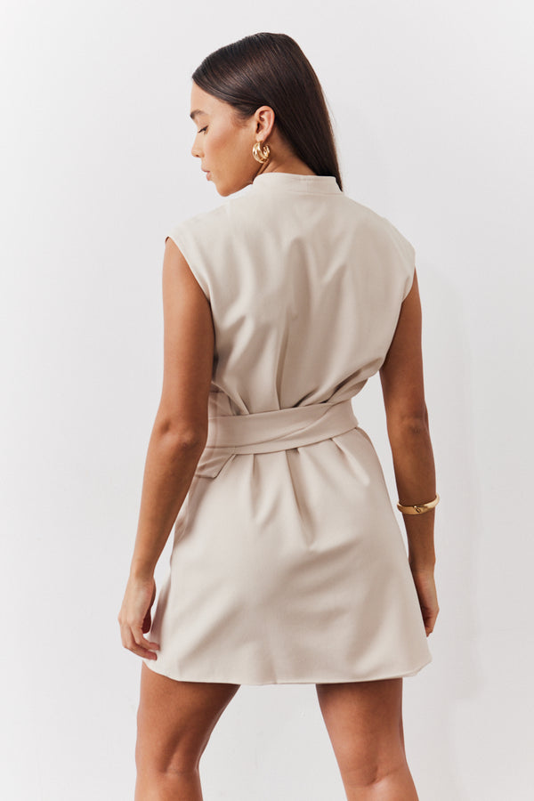 In The Style In The Style Structured Pocket Detail Belted Mini Dress Cream