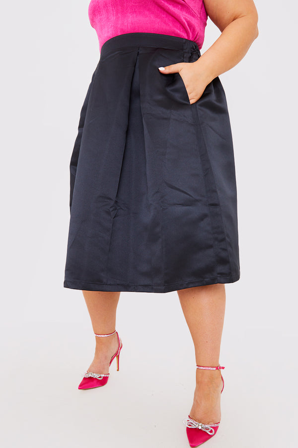 In The Style In The Style Structured Satin Midi Skirt Black
