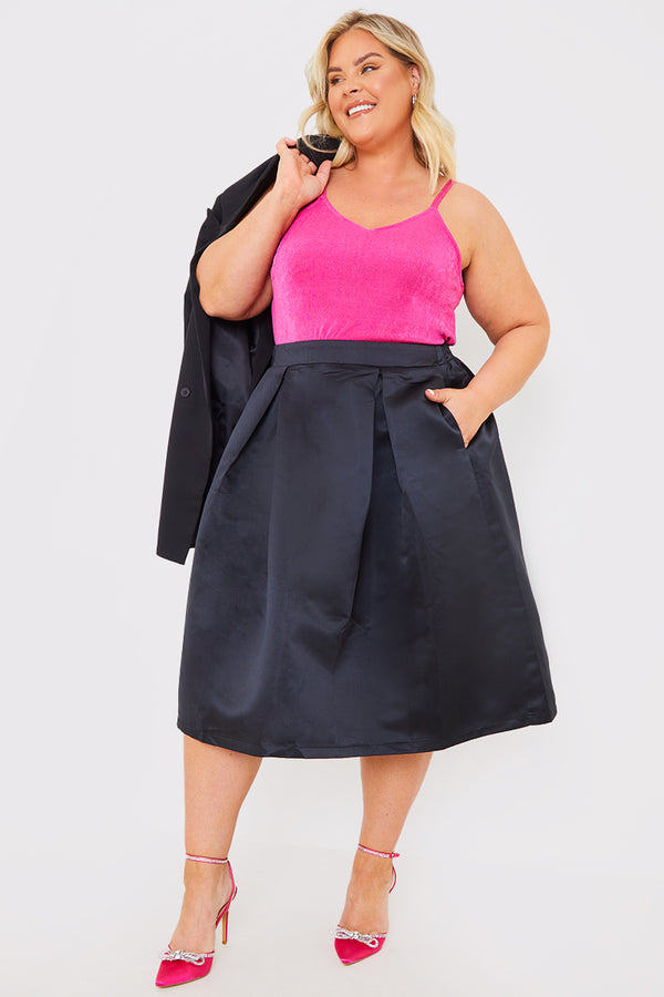 In The Style In The Style Structured Satin Midi Skirt Black