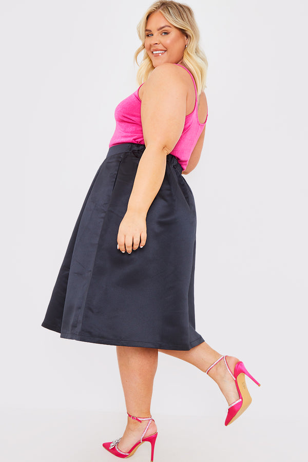 In The Style In The Style Structured Satin Midi Skirt Black