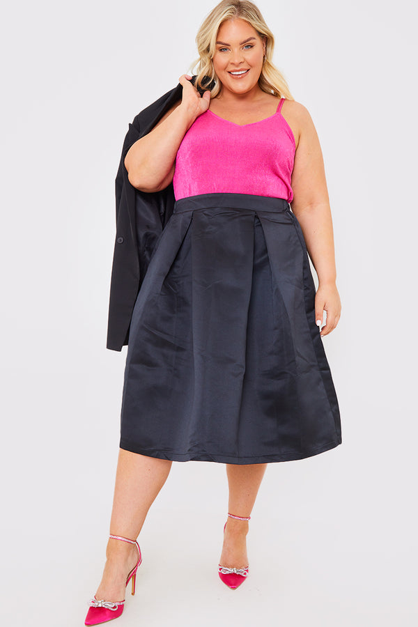 in the style In the Style Structured Satin Midi Skirt Black