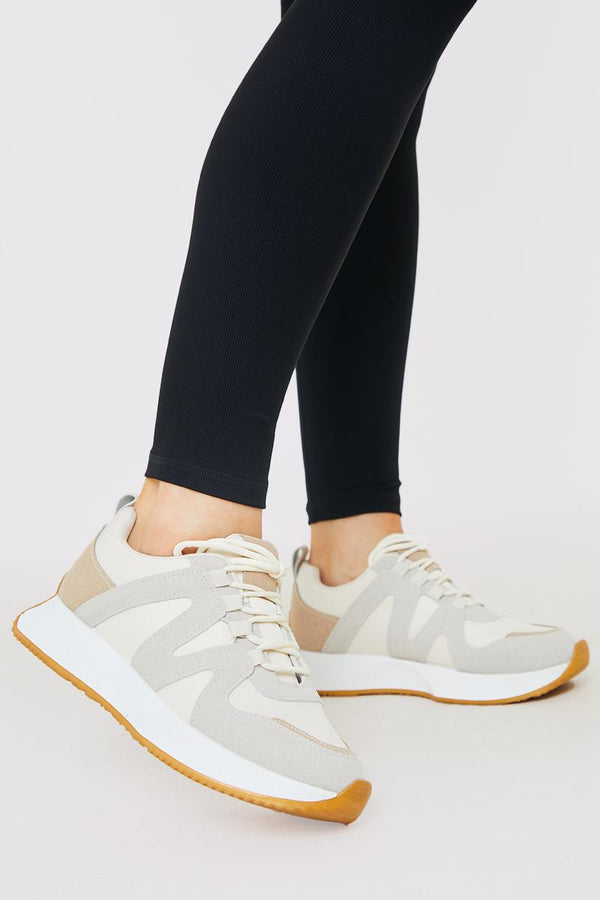in the style In The Style Suede Contrast Colour Trainers Beige
