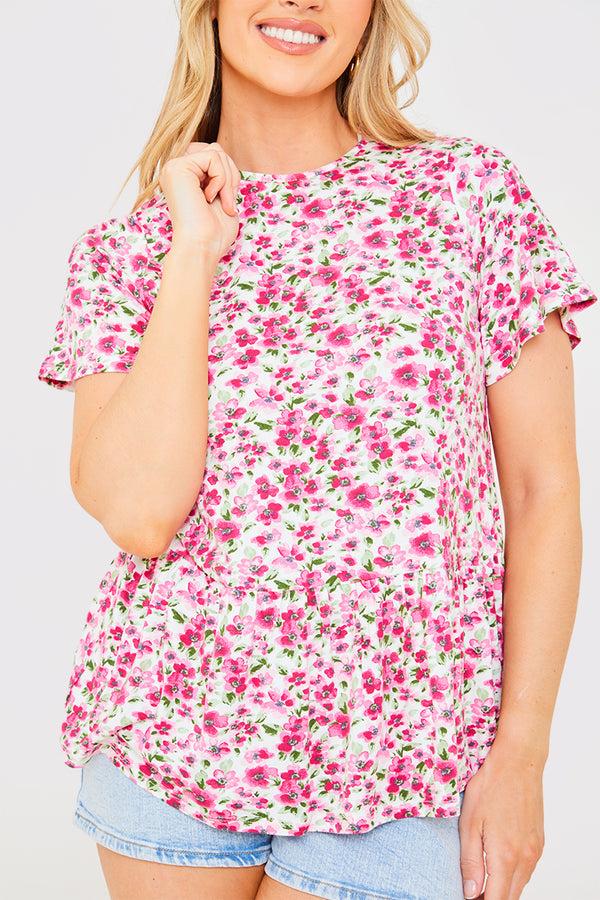 In The Style In The Style Sustainable Floral Peplum Top Pink