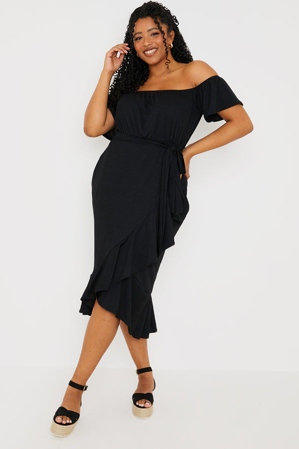 In The Style In The Style Sweetheart Neck Skater Dress With Pockets Black