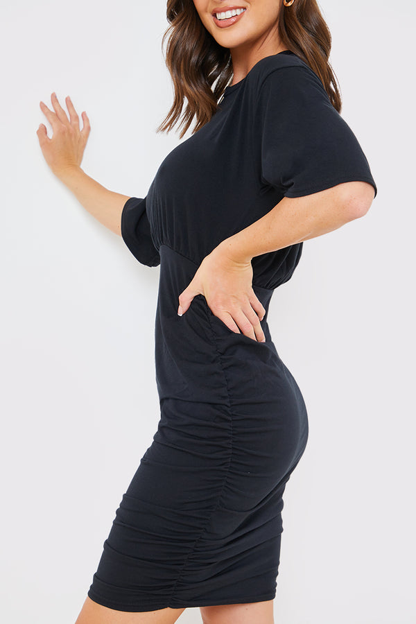 In The Style In The Style T-Shirt Ruched Mini Dress Black