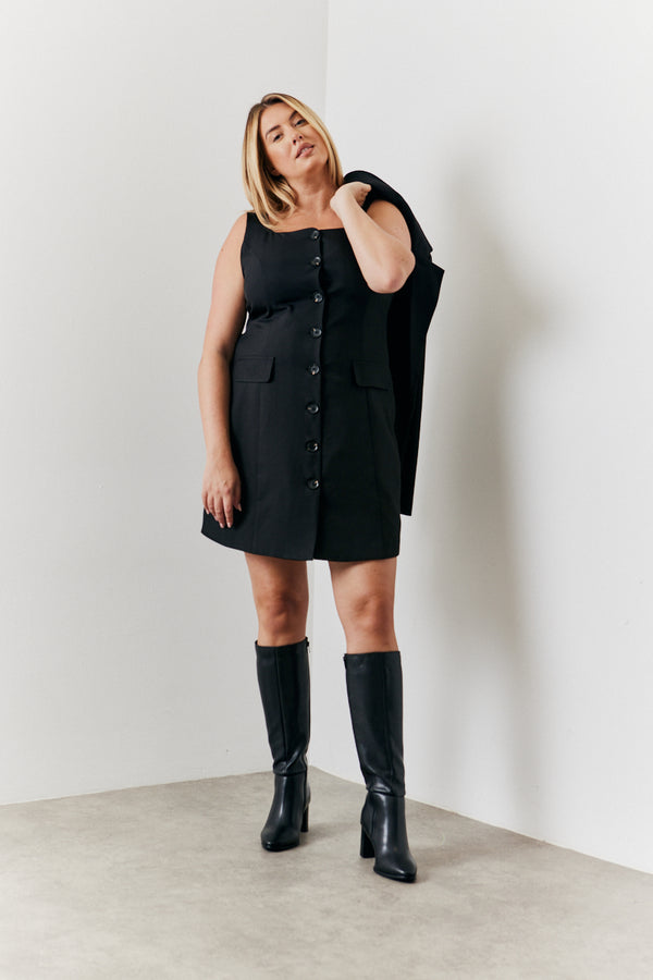 In The Style In The Style Tailored Button Through Mini Dress Black