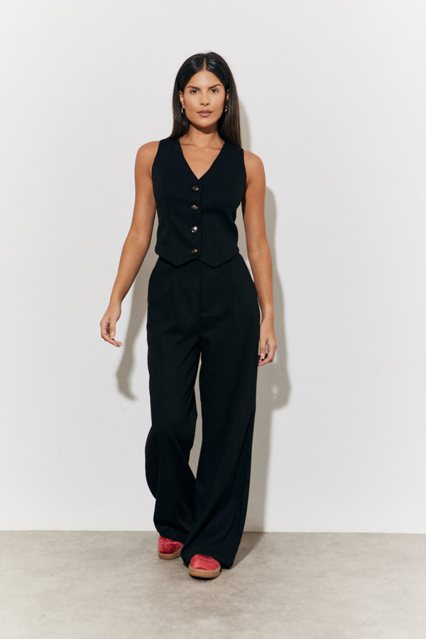 In The Style In The Style Tailored Button Through Waistcoat Black