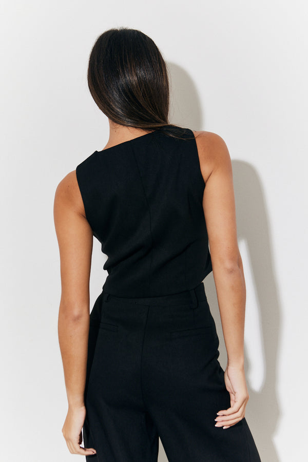 In The Style In The Style Tailored Button Through Waistcoat Black