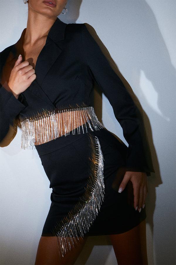 In The Style In The Style Tailored Diamante Trim Co-Ord Skirt Black