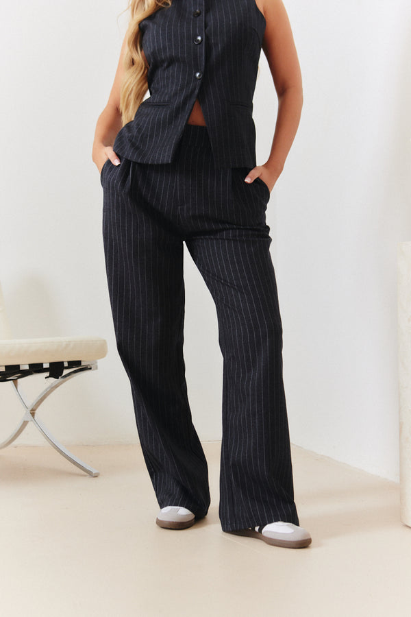 In The Style In The Style Tailored Pinstripe Wide Leg Co-ord Trouser Navy