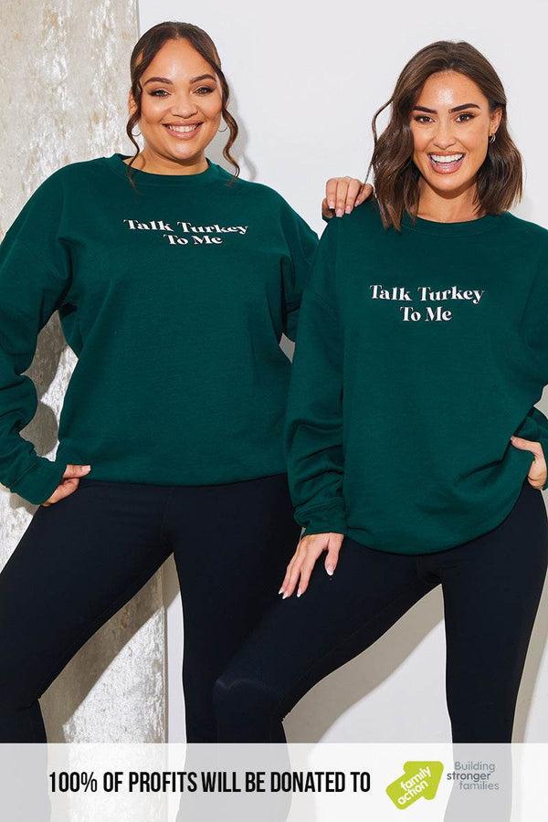 in the style In The Style 'Talk Turkey To Me' Charity Christmas Sweater Green