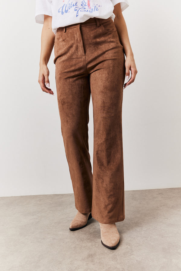 In The Style In The Style Tan Faux Suede Straight Leg Trouser Tan