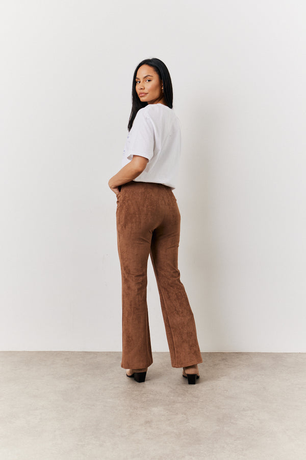 In The Style In The Style Tan Faux Suede Straight Leg Trouser Tan