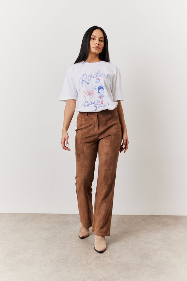 in the style In The Style Tan Faux Suede Straight Leg Trouser Tan