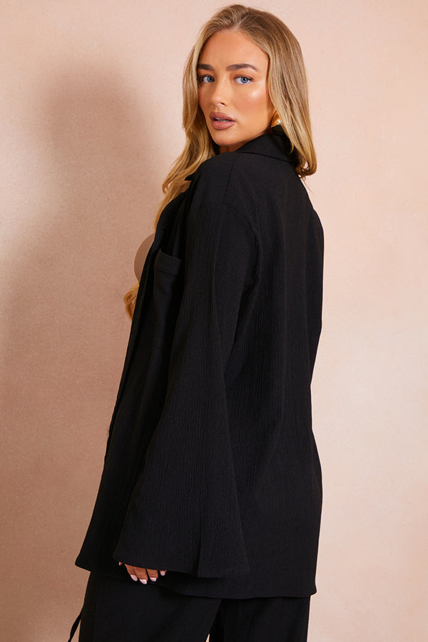 In The Style In The Style Textured Beach Co-Ord Shirt Black