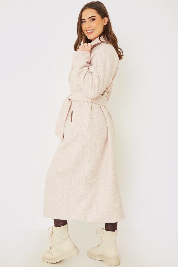 In The Style In The Style Textured Borg Longline Belted Coat Cream
