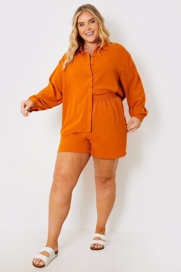 In The Style In The Style Textured Button Up Co-Ord Beach Shirt Orange