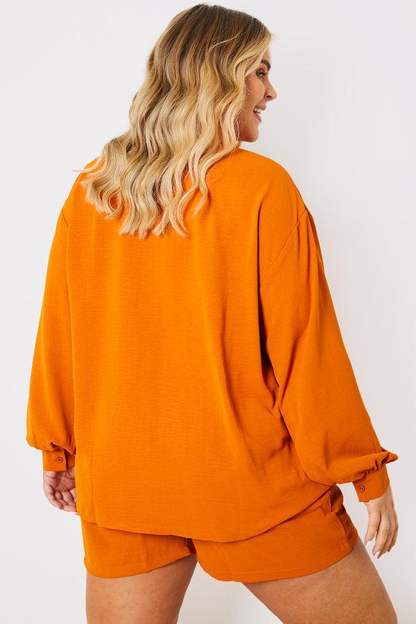 In The Style In The Style Textured Button Up Co-Ord Beach Shirt Orange