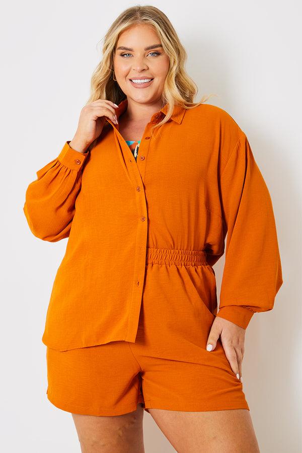 in the style In the Style Textured Button Up Co-Ord Beach Shirt Orange