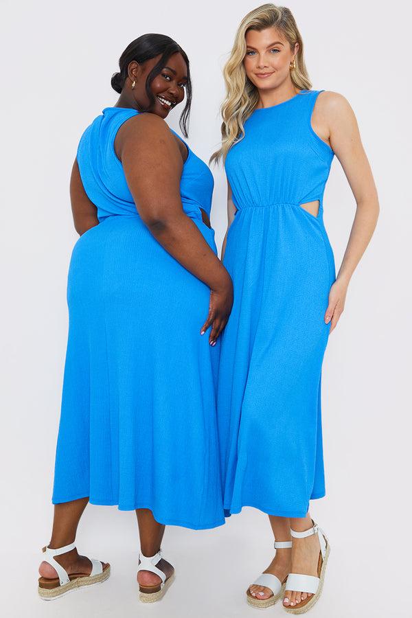 In The Style In The Style Textured Cut Out Midi Dress Blue