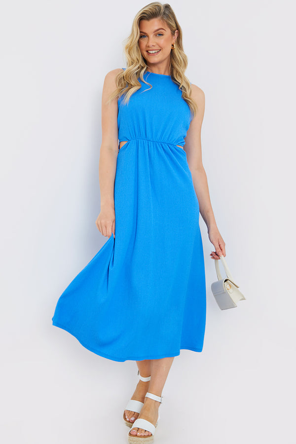 in the style In the Style Textured Cut Out Midi Dress Blue