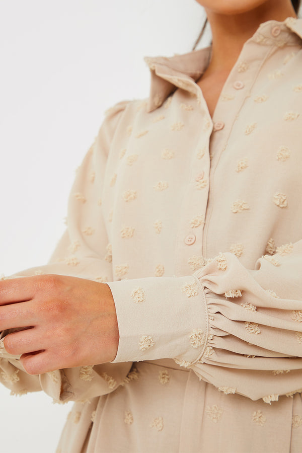In The Style In The Style Textured Dobby Detail Co-Ord Shirt Stone