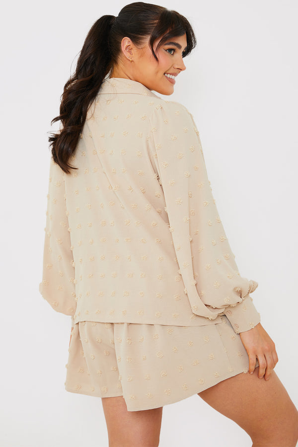 In The Style In The Style Textured Dobby Detail Co-Ord Shirt Stone