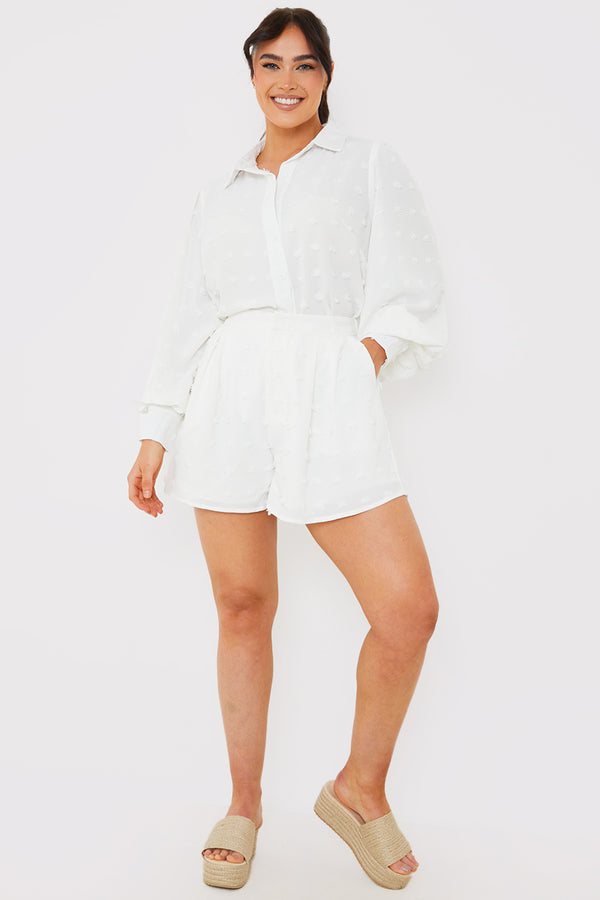 In The Style In The Style Textured Dobby Detail Co-Ord Shirt White