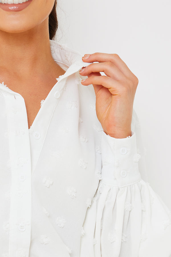 In The Style In The Style Textured Dobby Detail Co-Ord Shirt White