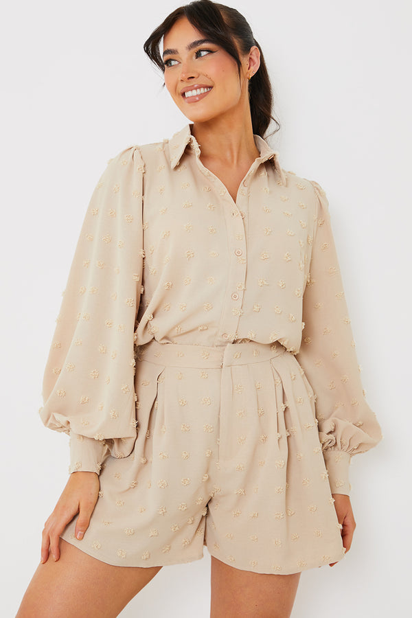 in the style In the Style Textured Dobby Detail Co-Ord Shorts Stone