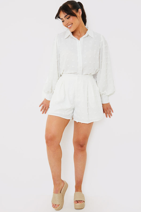 In The Style In The Style Textured Dobby Detail Co-ord Shorts White