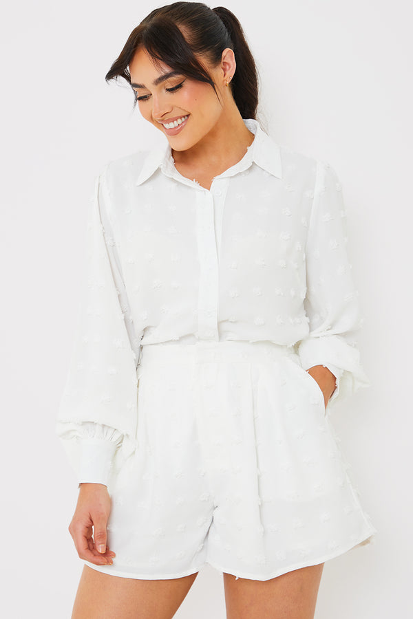 in the style In the Style Textured Dobby Detail Co-ord Shorts White